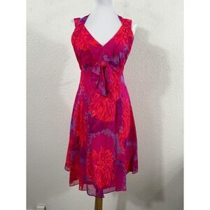 Nanette Lepore Dress Womens 4 Pink Hibiscus Multi Corsage Silk‎ Halter Floral